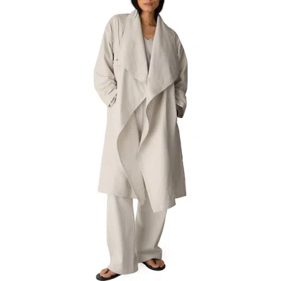 Eileen Fisher Draped High Collar Mid Length Coat In White