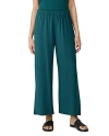 Eileen Fisher Silk Georgette Crepe Ankle Straight Leg Pants In Agean
