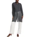 Eileen Fisher High Slit Silk Shirt In Blue