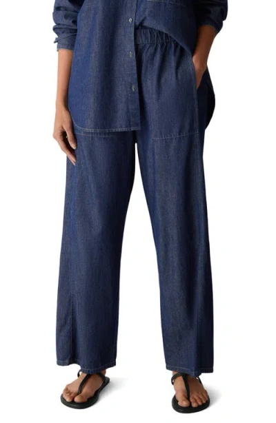 Eileen Fisher High Waist Ankle Wide Leg Organic Cotton Denim Pants In Blue
