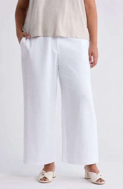 Eileen Fisher Wide Leg Organic Linen Ankle Pants In White