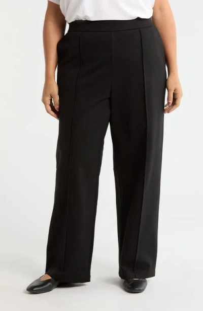Eileen Fisher High Waist Double Knit Straight Leg Pants In Black