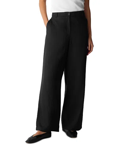 Eileen Fisher High Waist Linen Pants In Black