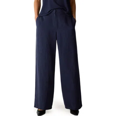 Eileen Fisher High Waist Organic Linen & Silk Wide Leg Pants In Blue