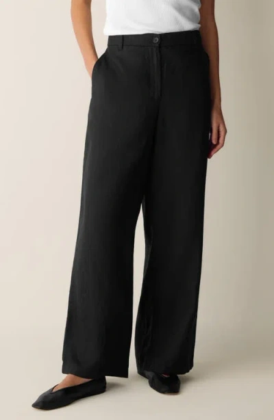 Eileen Fisher High Waist Organic Linen Pants In Black