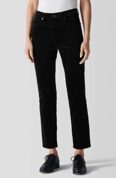 Eileen Fisher High Waist Slim Fit Ankle Velveteen Pants In Black