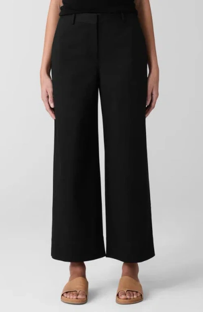 Eileen Fisher High Waist Stretch Organic Cotton Ankle Wide Leg Pants In Black