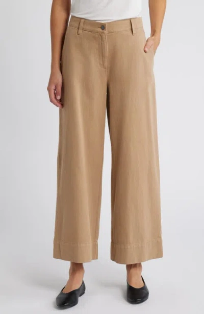 Eileen Fisher High Waist Wide Leg Ankle Trousers In Biscuit