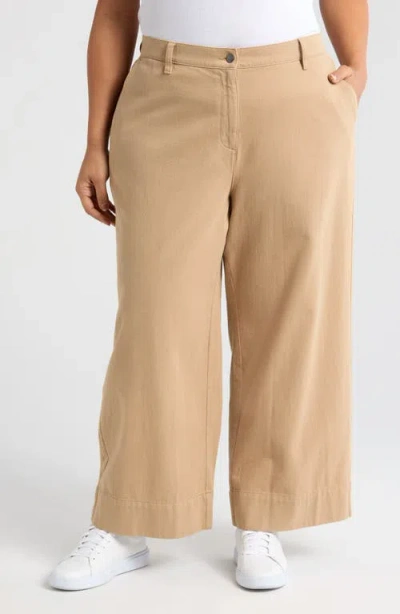 Eileen Fisher High Waist Wide Leg Ankle Pants In Biscuit
