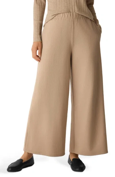 Eileen Fisher High Waist Wool Wide Leg Pants In Brown