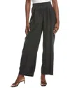Eileen Fisher Pleated Front Linen Wide Leg Pant In Black