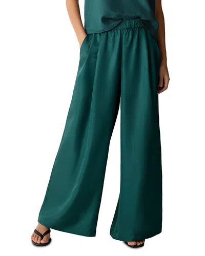 Eileen Fisher High Waisted Pleated Wide Leg Pants In Green