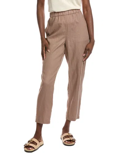 Eileen Fisher High Waisted Tapered Ankle Linen Pant In Brown