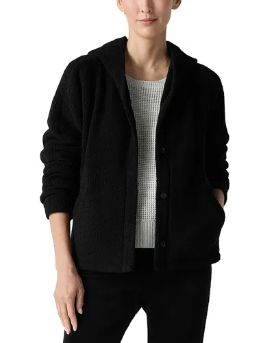 Eileen Fisher Boxy Hooded Wool Blend Jacket In Black