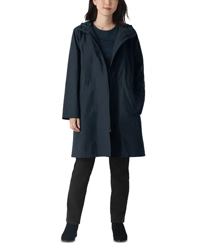 Eileen Fisher Hooded Coat In Deep Adriatic