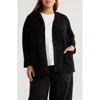 Eileen Fisher Hooded Wool Blend Jacket In Black