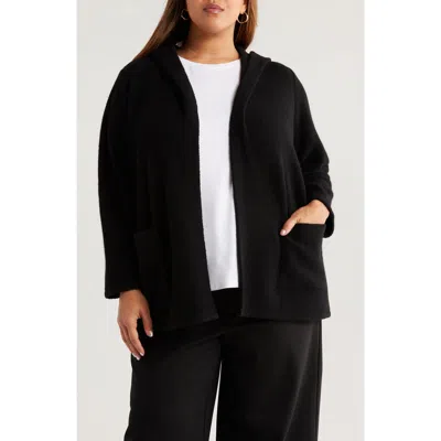 Eileen Fisher Hooded Wool Blend Jacket In Black