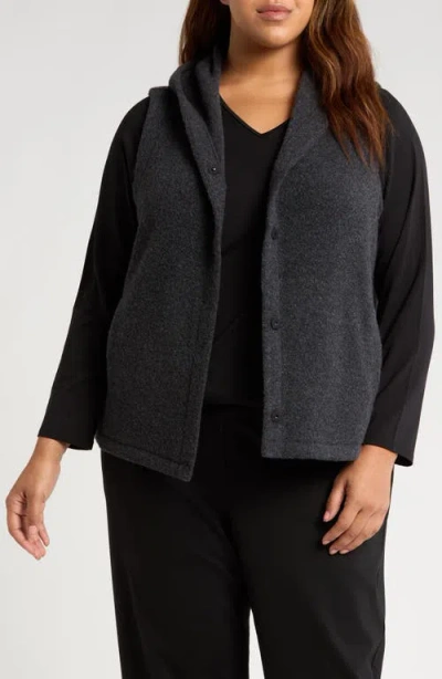 Eileen Fisher Hooded Wool Blend Vest In Charcoal