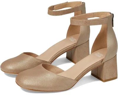 Eileen Fisher Indi Women's Us 7 Platinum Leather Ankle Strap Block Heel Khd1129 In Brown