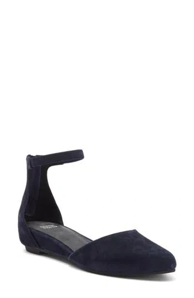 Eileen Fisher Ingle Ankle Strap Flat In Midnight Suede