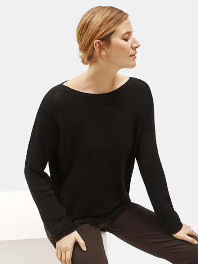 Eileen Fisher Italian Cashmere Bateau Neck Box-top In Black