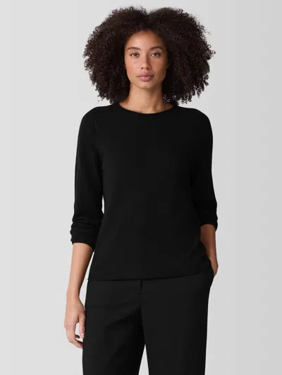 Eileen Fisher Italian Cashmere Crew Neck Top In Black