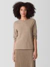 Eileen Fisher Italian Cashmere Crew Neck Top In Brown