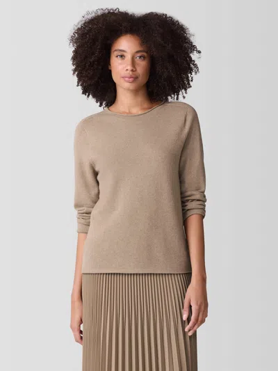 Eileen Fisher Italian Cashmere Crew Neck Top In Brown