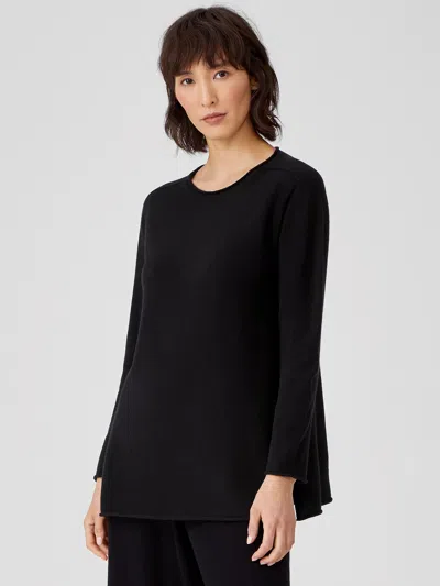 Eileen Fisher Italian Cashmere Crew Neck Tunic In Black