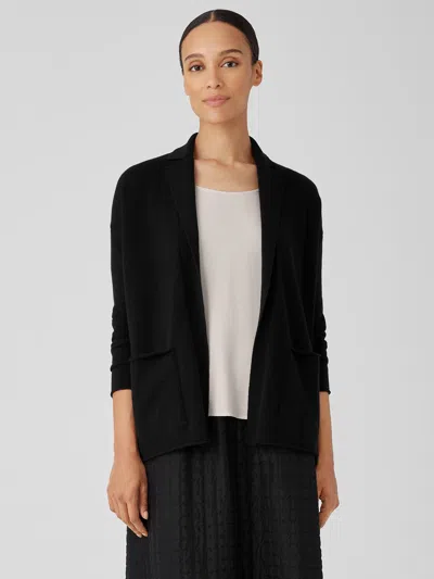 Eileen Fisher Italian Cashmere Notch Collar Cardigan In Black