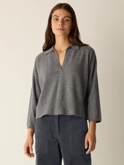 Eileen Fisher Italian Cashmere Split Neck Top In Gray