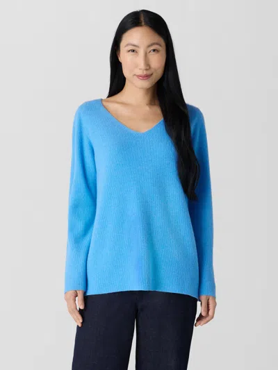 Eileen Fisher Italian Cashmere V-neck Top In Blue