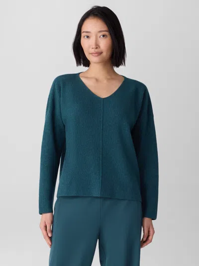 Eileen Fisher Italian Cashmere V-neck Top In Blue