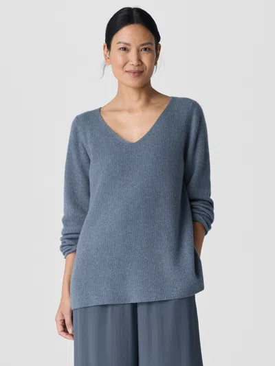 Eileen Fisher Italian Cashmere V-neck Top In Gray