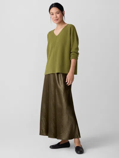Eileen Fisher Italian Cashmere V-neck Top In Green