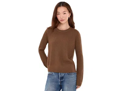 Eileen Fisher Italian Merino Crew Neck Sweater Women's Sweater Hazelwood: Lg, Wool In Brown