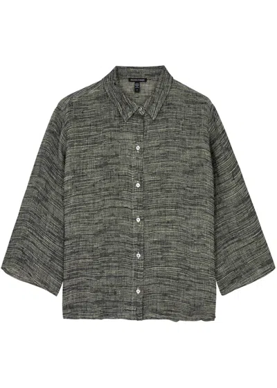 Eileen Fisher Jacquard Linen-blend Shirt In Black