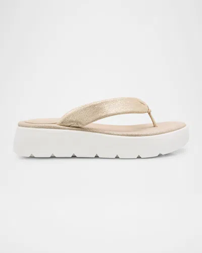 Eileen Fisher Jelly Metallic Thong Platform Sandals In Platinum