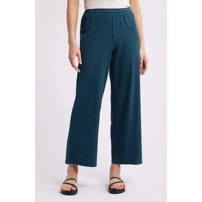 Eileen Fisher Jersey Ankle Wide Leg Pants In Blue