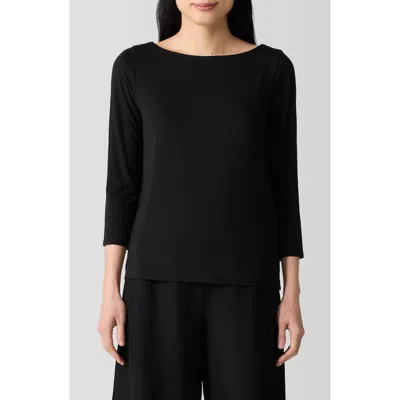 Eileen Fisher Jersey Boat Neck Top In Black