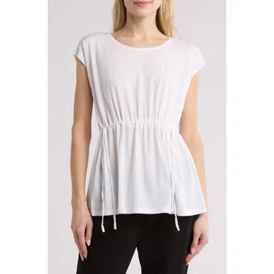 Eileen Fisher Jewel Neck Drawstring Waist Top In White