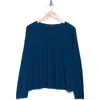 Eileen Fisher Jewel Neck Linen & Cotton Knit Top In Atlantis