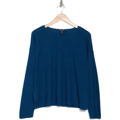 Eileen Fisher Jewel Neck Linen & Cotton Knit Top In Atlantis