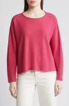 Eileen Fisher Jewel Neck Linen & Cotton Knit Top In Geranium