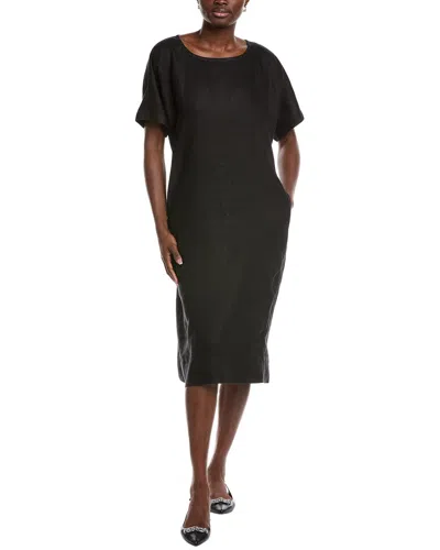 Eileen Fisher Jewel Neck Linen Dress In Black