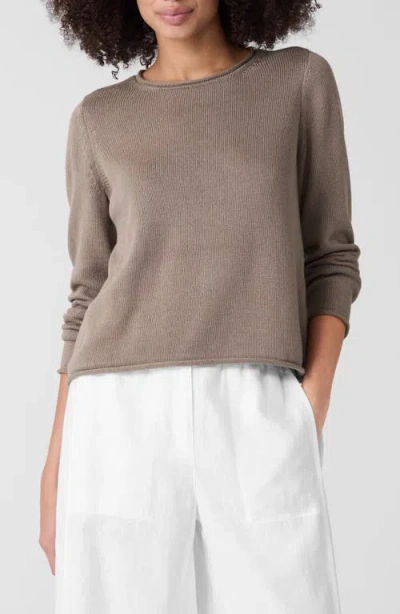 Eileen Fisher Jewel Neck Organic Cotton Blend Sweater In Cocoa