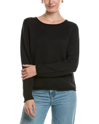 Eileen Fisher Crew Neck Linen-blend Sweater In Black