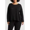 Eileen Fisher Brushed Terry Boxy Crewneck Top In Black