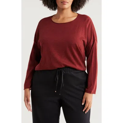 Eileen Fisher Jewel Neck Wool Sweater In Redwood