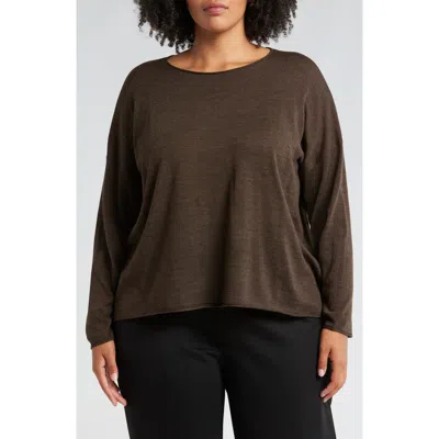 Eileen Fisher Jewel Neck Wool Sweater In Wren